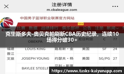 克里斯多夫-奥贝克帕刷新CBA历史纪录，连续10场得分破30+