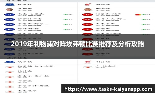 2019年利物浦对阵埃弗顿比赛推荐及分析攻略